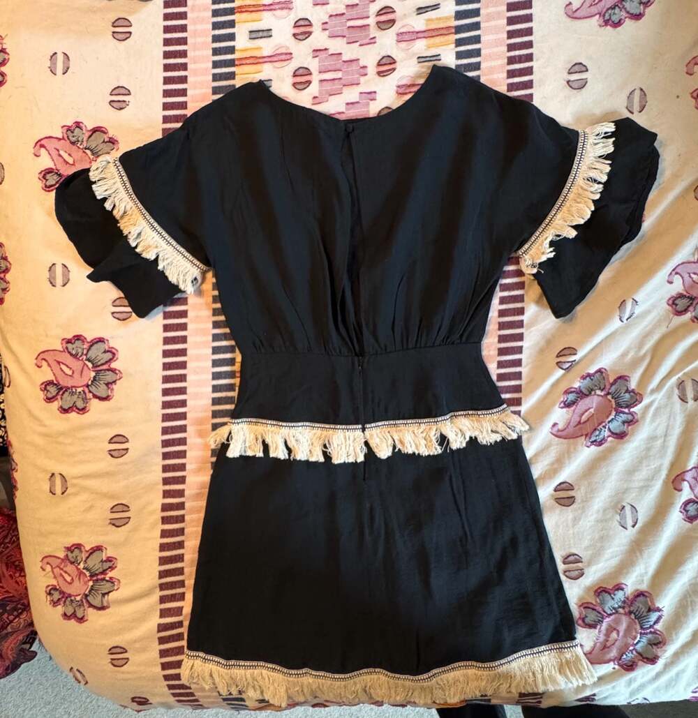 Boho Fringe Mini Dress • Coastal Cowgirl Festival Chic Tassel Trim Statement Pie
